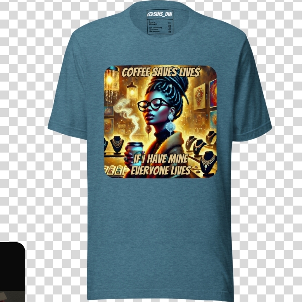 Black Graphic Tee with Coffee Saves Lives Design - Picture 7 of 10